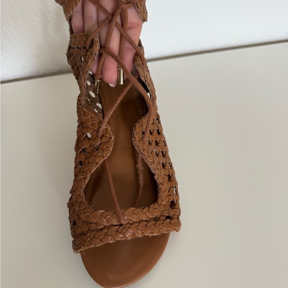 New Joie 100% leather Brown Woven gladiator lace up Sandals - Picture 5 of 10